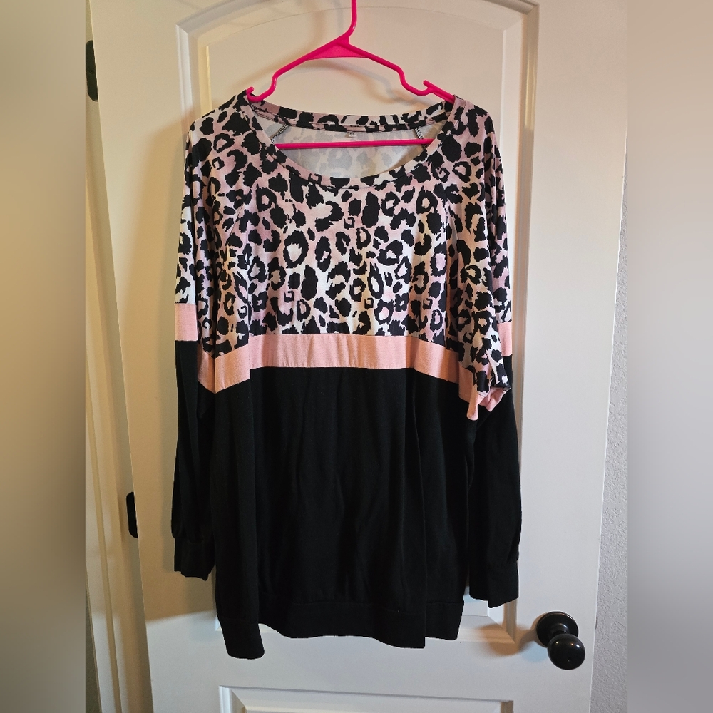 Leopard Print and Black Long Sleeve Top
